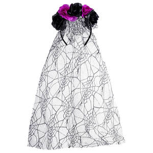 Bandeau d'Halloween avec voile noir et roses noires/violettes - Product Image 1