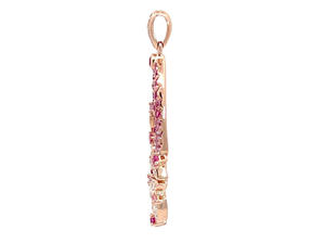 Élégant pendentif en or rose 18 carats avec feuilles florales, diamants et saphirs roses, 3,26 g, bijoux de qualité supérieure - Product Image 3