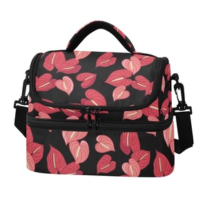 Large Wide Open Red Anthurium Print 2-Compartment <b>Lunch</b> <b>Box</b> Bag Custom Logo Hawaiian <b>Lunch</b> Bag Women Insulated Cooler Bag - Product Image 1