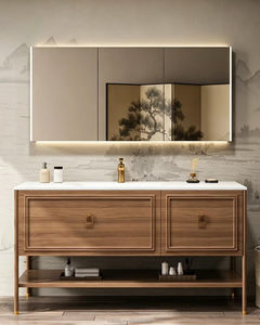 Mueble de Baño con Lavabo Integrado de Estilo Retro, Acabado en Roble sin Pintura, Espejo con Marco, Montado en la Pared, Garantía de 5 Años, <span class=keywords><strong>LUMINA</strong></span> - Product Image 2