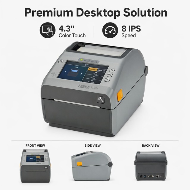 Industrial Zebra ZD621 Label Printer with 203dpi Dual Mode, Desktop Thermal Barcode Printer for Warehouse Shipping