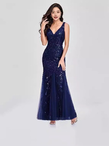 Popular European and American summer dress, stylish and elegant <b>sequin</b> V-neck gown for ladies - Product Image 2