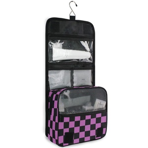 Bolsa de Cosméticos de Viaje Impermeable, Neceser Organizador Morado a Cuadros, Bolsa de Aseo Colgante para Mujeres y Niñas - Product Image 2