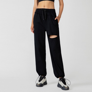 2022 nuovo arrivo a vita alta abbigliamento sportivo pantaloni di colore solido <span class=keywords><strong>allenamento</strong></span> all'aperto pantaloni strappati abbigliamento da <span class=keywords><strong>palestra</strong></span> pantaloni da donna - Product Image 3