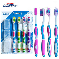 Grosir 4pcs Set Sikat Gigi Dewasa Bulu Lembut Gagang Anti-selip dengan Kotak Perjalanan untuk Penggunaan di Rumah & Perjalanan Sikat Gigi Lembut Oem