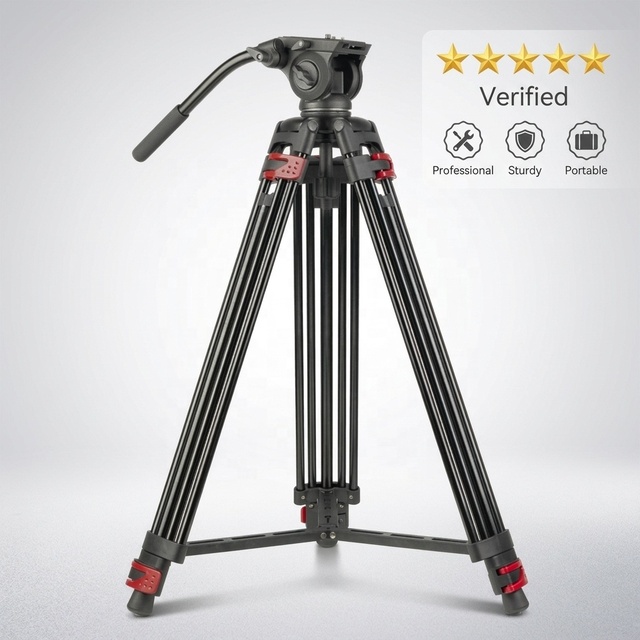Professional 1.8m Heavy Duty Camera Tripod Sturdy Portable Stand with Fluid Head for Photography Video DSLR Camcorder