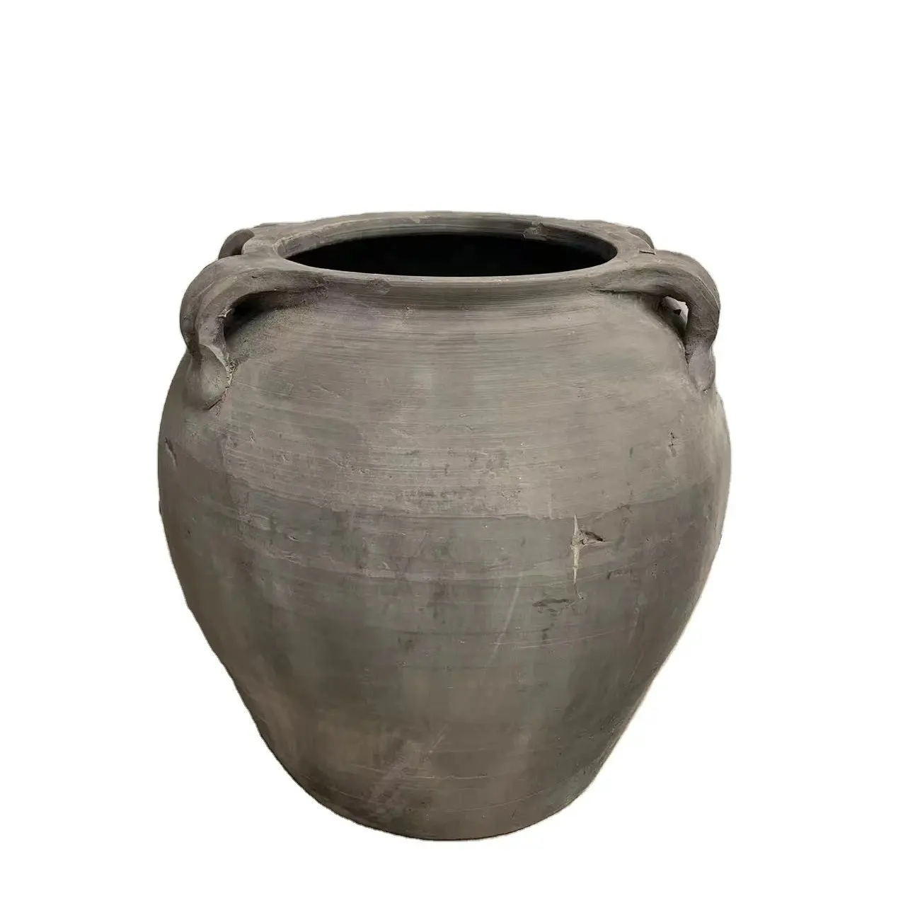 Pot de poterie en argile marron blanc antique avec poignées Vase à fleurs Pot de jardin naturel en porcelaine décoratif pour la maison