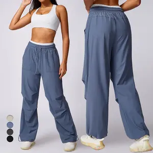 Breathable Sunblock Pants Wide Leg Pants Women's Pocket Stretch Loose High-waisted Quick-drying Straight Leg Sweatpants