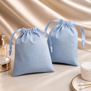 Eco-friendly Small Cotton Linen Fabric Gift Jewelry <b>Pouch</b> High Quality Solid Candle Cosmetic Drawstring Muslin Bag - Product Image 3