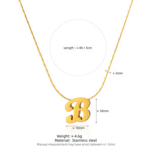 Collier avec pendentif lettre B en acier inoxydable 316L plaqué or 18 carats, résistant à l'eau et au ternissement, avec logo personnalisé, pour femmes - Product Image 6