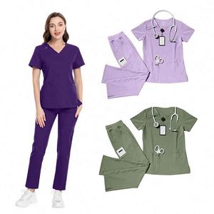 Conjunto de Uniformes Médicos de Pierna Recta con Logotipo Personalizado al por Mayor, Más Vendido, Elástico en 4 Direcciones, Transpirable, para Enfermeras y Salones de Belleza - Product Image 4