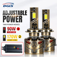 Phares LED de voiture DGLS D45 170W à puissance réglable, puces 5080, matrice d'ensembles de puces, 3 caloducs, ventilateur haute vitesse, ampoules auto 6500K H7