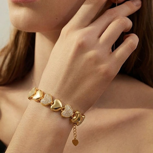 Heart Shaped <b>Bracelet</b> 18k Gold Plated <b>Copper</b> With Diamonds And Zircon Adjustable For Gift Unisex Jewelry - Product Image 1