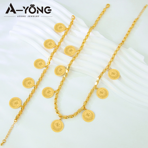 패션 스타일 목걸이 팔찌 아랍어 동전 보석 세트 18k 골드 도금 보석 세트 - Product Image 5