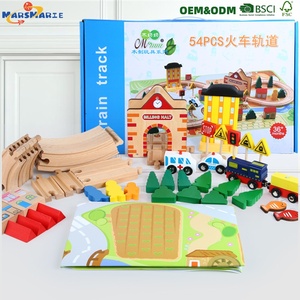 Jouets pour bébés très demandés 1-3 ans, ensemble de train 54 pièces, jeu de blocs de circulation, jouets éducatifs précoces, carte de scène de ferme, <span class=keywords><strong>jouet</strong></span> <span class=keywords><strong>en</strong></span> <span class=keywords><strong>bois</strong></span> de hêtre - Product Image 1