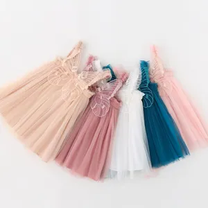 Q30211 solid Fairy Wings Butterfly Tutus Girls Dresses Bowknot Tulle Sleeveless Princess Dress