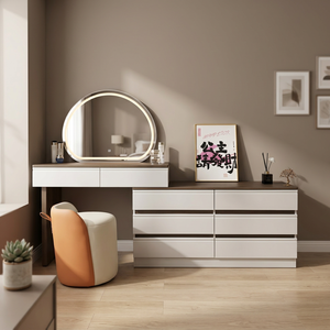 Modern Makeup Vanity <b>Table</b> With Lighted <b>Mirror</b> Storage Desk For Bedroom Furniture - Product Image 2