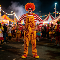 Costume d'Halloween de Clown Maléfique Effrayant, Combinaison Jaune à Rayures pour Hommes Adultes