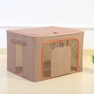 Caja de almacenamiento apilable con marco de metal, contenedores de almacenamiento plegables, organizador de ropa, organizadores de armario de lino y contenedor de almacenamiento - Product Image 1