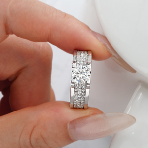 Sterling Silver 14k 18K Gold Plated Jewelry Rings Round Shape 2ct Moissanite <strong>Stone</strong> 925 Silver Men's Ring - Product Image 5