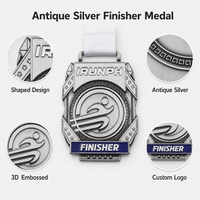 Medali Antik Perak Bentuk Khusus OEM ODM 3D Embossed Custom untuk Penghargaan Lomba Lari Marathon Virtual dengan Pita