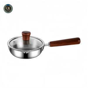 Tri-ply Stainless Steel 316 Walnut Wood Handle Korean Design Round Shape Frying <strong>Pan</strong> with Glass Lid and Non-Stick Wok Cooking <strong>Pan</strong> - Product Image 1