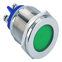 Indicateur lumineux LED vert à tête plate de 25 mm en acier inoxydable et métal, IP67, 12 V, pour usage hôtelier (PM25F-D)