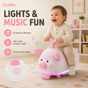 Luddy 2305P Jouet à chevaucher pour tout-petits 3-en-1 <span class=keywords><strong>Cochon</strong></span> à bascule avec rotation à 360° °   Roues pivotantes, lumières et musique pour les enfants de 12 à 36 mois - Product Image 1