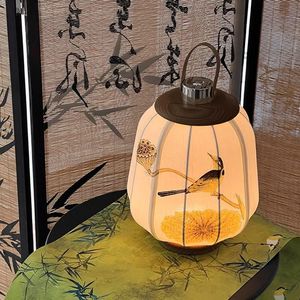 Lampada da Tavolo Portatile Ricaricabile con Controllo Touch, Lanterna Wireless in Tessuto, Lampada da Comodino Retrò Cinese, Atmosfera di Alta Classe, Calligrafia LED - Product Image 1