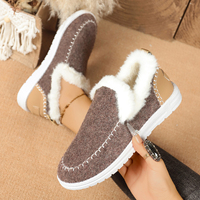 Chaussures plates décontractées pour femmes, doublées de fourrure, en feutre, avec col en peluche, chaudes pour l'hiver, style mocassins tendance