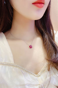 Collana con <span class=keywords><strong>Rubino</strong></span> Sintetico, Gioiello da Donna in Argento 925 con Motivo Floreale - Product Image 3