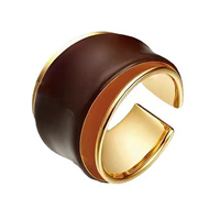 Bague ouverte double couche en laiton plaqué or 18 carats émaillée brun chocolat, bijoux pour femmes, vente en gros, tendance et très demandée