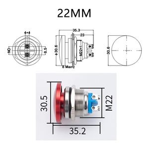 1NO Pie de tornillo Momentáneo Impermeable Acero inoxidable IP65 22mm Botón pulsador de seta - Product Image 5