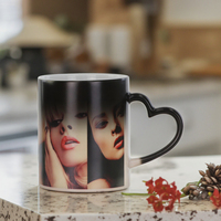 Mug à poignée en forme de cœur, changeant de couleur, vierge pour sublimation, tasse à café magique activée par la chaleur, personnalisable avec photo, cadeau de Saint-Valentin
