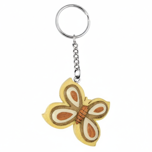 Portachiavi in legno a forma di farfalla, mini ciondolo con catena e anello per chiavi e borse - Product Image 2