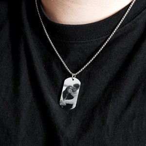 Collana con Ciondolo Personalizzato in Acciaio Inossidabile Placcato Oro 18K con Incisione di Foto <span class=keywords><strong>e</strong></span> Testo - Regalo per Donne - Product Image 5