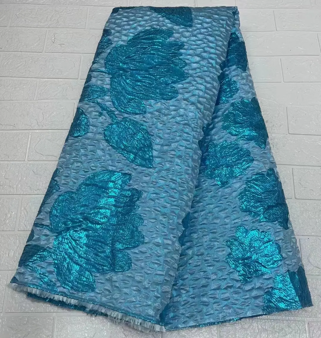 Latest nigerian african blue jacquard brocade fabric price LT21367