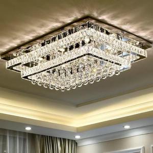 Lampadario Moderno di Lusso in Vetro Trasparente Quadrato/Rettangolare con <span class=keywords><strong>LED</strong></span>, in Acciaio, per Soggiorno, con Telecomando, Plafoniera AC - Product Image 1