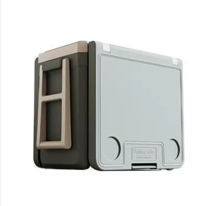 Große Plastik-Kühlbox Praktische Tragbare Isolierte Kühlbox mit Klapptisch und Hocker für Angeln und Camping - Product Image 4