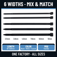 Kabel Ties Nylon Heavy Duty, Zip Ties PA66, Produsen OEM, Pengunci Otomatis, Warna Hitam, Pengikat Kabel Plastik, Supplier