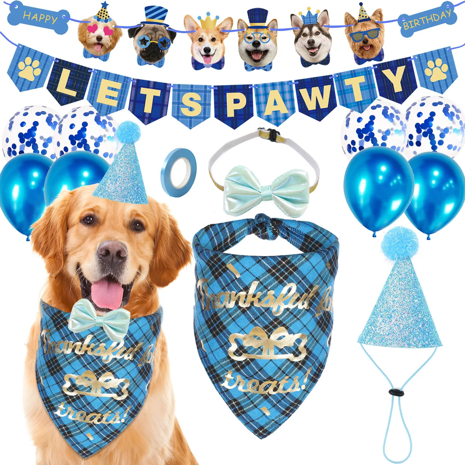 Huisdier Verjaardag Banners Bandana Sjaals Hoeden Strikjes Ballonnen Set Kat Hond Verjaardagsfeestje Decoraties