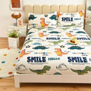 Juego de <span class=keywords><strong>cama</strong></span> de dinosaurio de algodón 100% moderno, Sábana plana ajustada transpirable elástica, funda nórdica tejida de dibujos animados, Lisa para el hogar y el Hotel - Product Image 4
