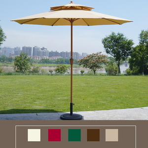 Açık taklit ahşap çift katmanlı bahçe şemsiyesi rüzgar geçirmez çelik direk veranda şemsiye tabanı ile - Product Image 6