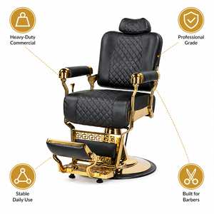 Fauteuil de Barbier Moderne Doré Hydraulique Inclinable Réglable en Hauteur Rotation à 360 Degrés Luxe Salon Coiffure Professionnel - Product Image 3