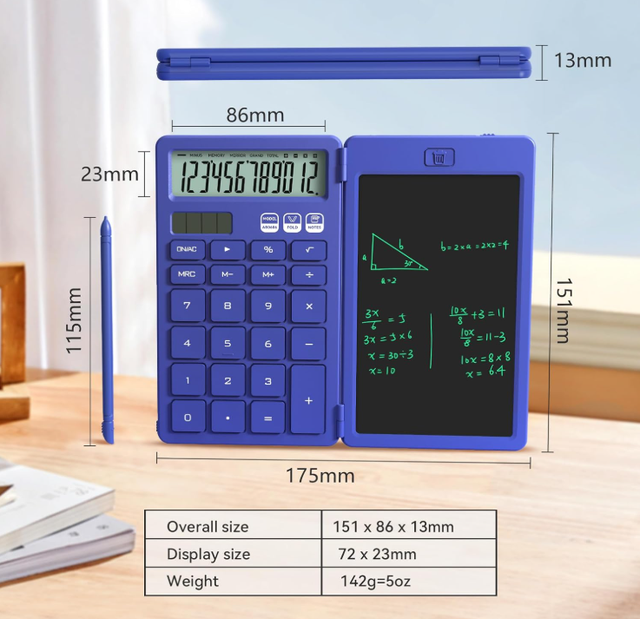 Calculator with Writing Tablet Portable Basic Calculator Notepad for Primary and Middle School Students Black / Blue AB0606