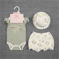 Conjunto de Ropa para Bebé Unisex Bulala, 3 Piezas, Algodón Transpirable, Diseño Floral, Gorro, Pantalones Cortos sin Mangas, Mono, Verano, 0-12 Meses