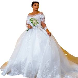 Nuevo Vestido de Novia de Algodón Cristalino Transfronterizo 2025, Cintura Media, Manga Larga, Encaje Blanco, Estilo Francés, Hombros Descubiertos, Corte Catedral - Product Image 1