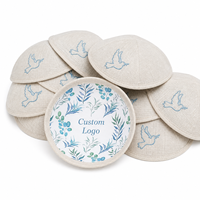 Kippa en Lin Naturel à 4 Panneaux avec Broderie Colombe et Doublure Florale Personnalisée – Cadeau Souvenir pour Mariage et Cérémonies Religieuses