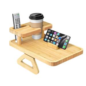 Baki Sofa bambu lapisan ganda, klip dudukan ponsel pada meja dengan pemegang cangkir dan pemegang ponsel - Product Image 3