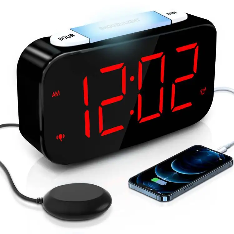 Multifunctional Led Usb Phone Charging Clock With Sleepers Deaf Alarm Clock Vibrator Red Light Green Light Alarm Clock